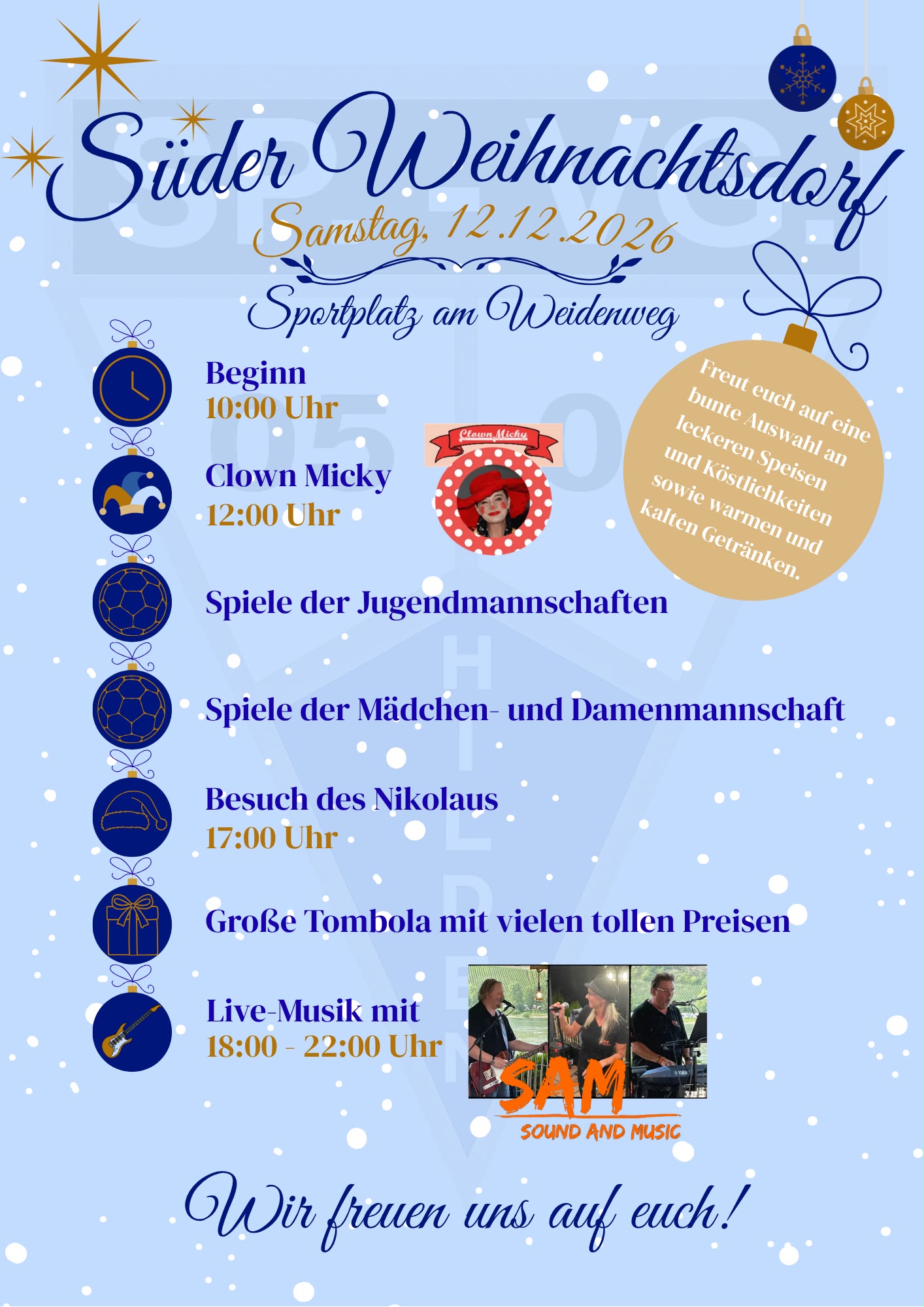 Süder Weihnachtsdorf 2026 am Samstag, den 12. Dezember 2026 auf dem Sportplatz am Weidenweg ! Süder Weihnachtsdorf 2026
